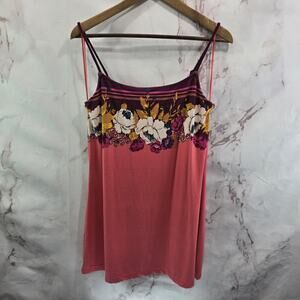 Free People Nightgown Womens Medium Pink Coral Burgundy Floral Tank Striped